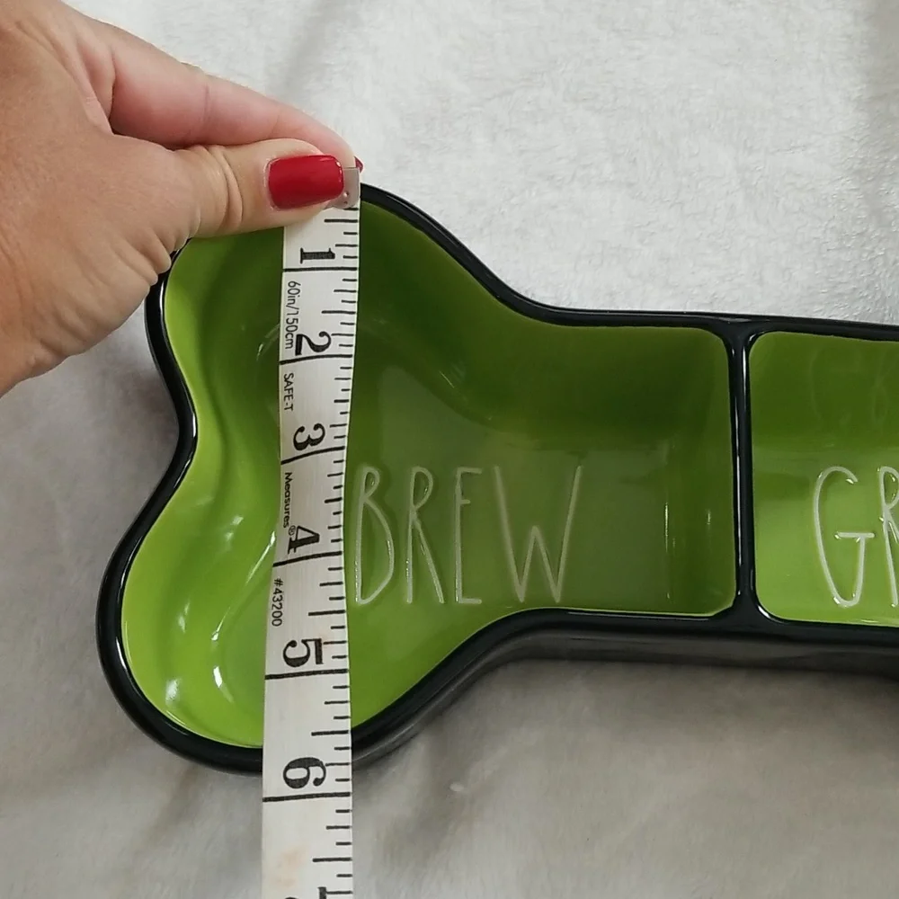 Rae Dunn Brew and Gruel Pet Bowl Bone shape green black